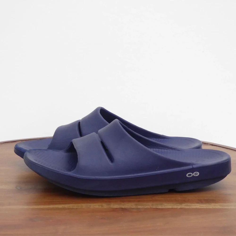Oofos Men OOahh Blue Sport Recovery Slide Sandals 11
